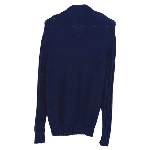 H&M Womens Navy Blue Ribbed Knitted Sweater Medium Twist Front Oversized Sleeves - Picture 4 of 9